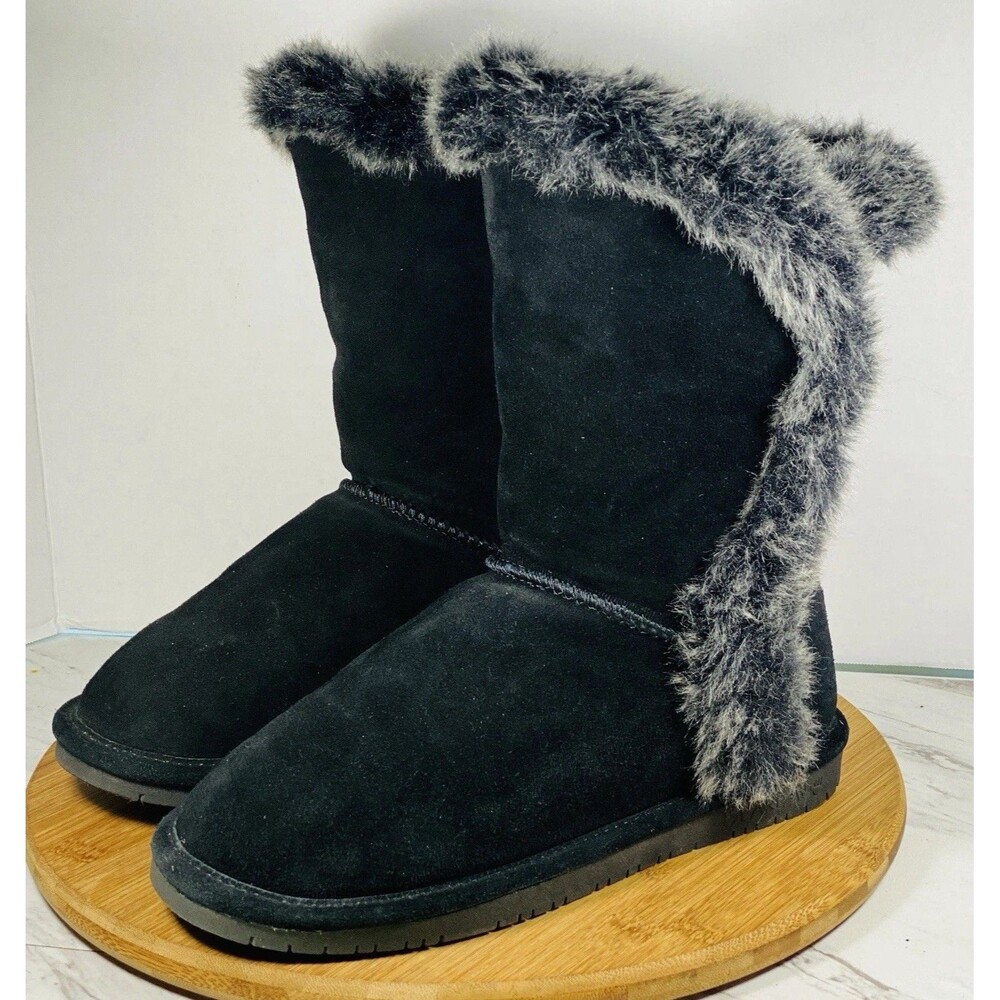 BearPaw Cora Black  Women’s Winter Boots Wool Fuax Fur/Suede  Sz 9